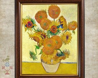 Cross Stitch Van Gogh Reproduction Pattern Sunflowers Painting Chart PDF Instant Download Vintage Antique Old Famous Popular Floral