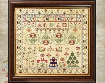 Antique 1791 Scottish Sampler Reproducción Cross Stitch Counted Chart PDF Descarga instantánea Único Fácil de hacer Vintage Old English Harley