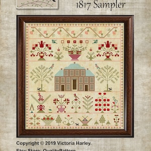 Antique 1817 Brick House Regency Scottish Sampler Reproduction Cross Stitch Counted Chart PDF Instant Download Unique Vintage Old Harley