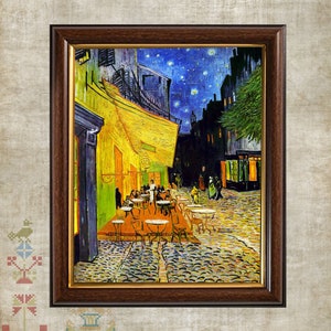 Padrão de ponto cruz van gogh reprodução café terraço à noite pintura gráfico pdf download instantâneo vintage antigo famoso popular