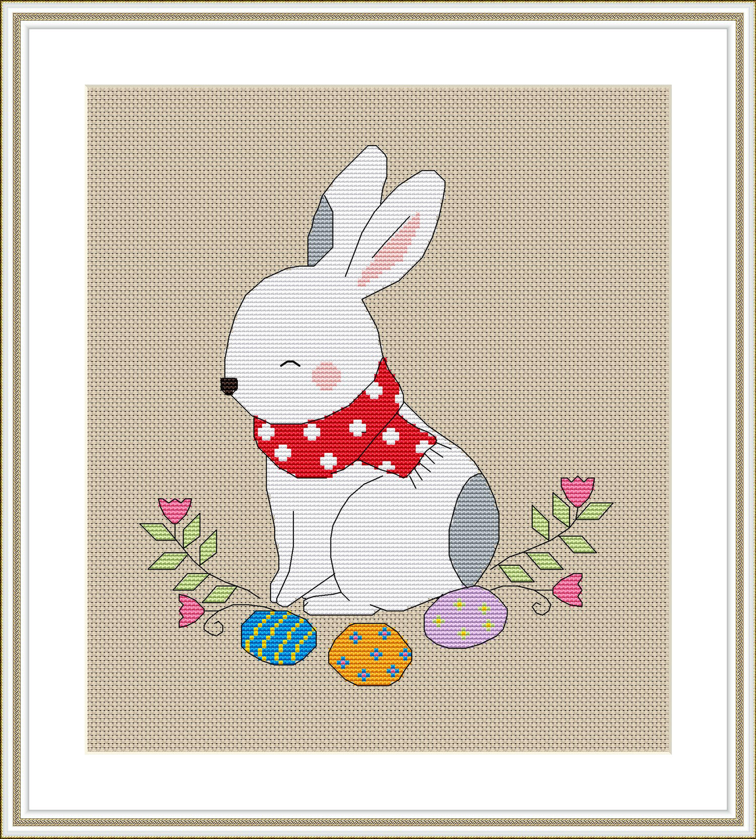 HOPPY Easter Retro Bunny Handmade DIGITAL Counted Cross-Stitch Pattern Chart 