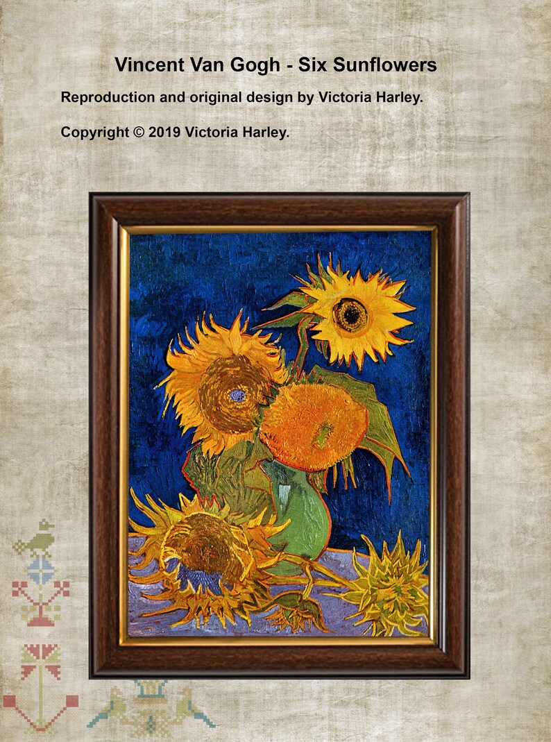 Cross Stitch Pattern Van Gogh Reproduction Six Sunflowers Etsy