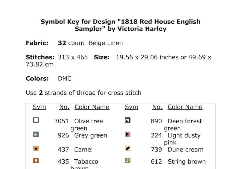 RARE Antique 1818 Red House English Sampler Reproduction Cross Stitch Counted Chart PDF Instant Download Unique RARE Vintage Old Harley image 9