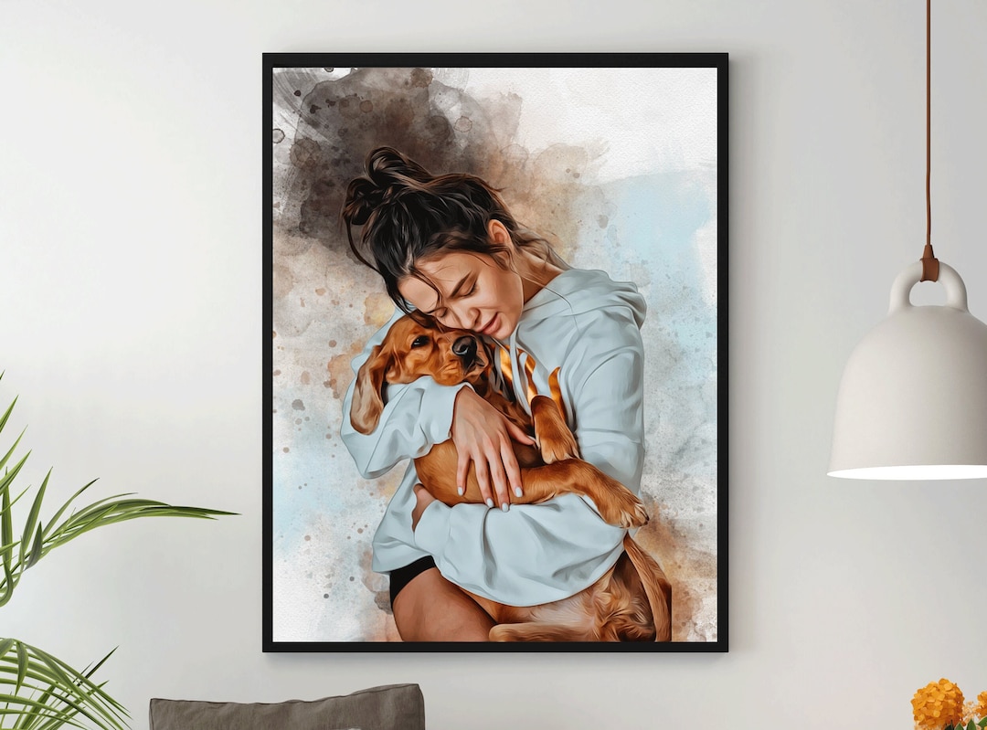 Custom Watercolor Portrait Dog and Owner Painting Dog Mom - Etsy