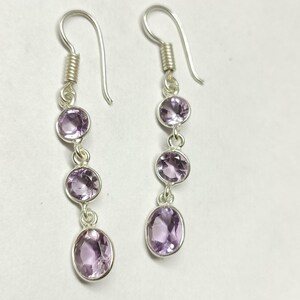 Designer Multistone 925 Sterling Silver Dangle And Drop earring With Faceted Oval Natural Amethyst Gemstone For Women And Girl Earring