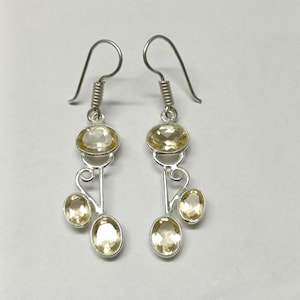 Designer Multistone 925 Sterling Silver Dangle And Drop earring With Faceted Oval Natural Citrine Gemstone For Women And Girl Earring