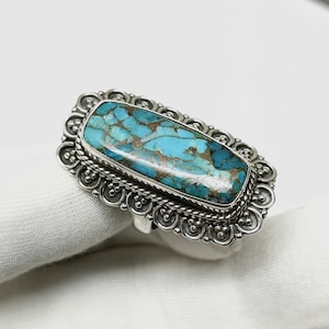 Blue Copper Turquoise Solid 925 Sterling Silver Ring For Women, Designer Handmade Women Squire Stone Ring For Wedding Anniversary Gift Idea