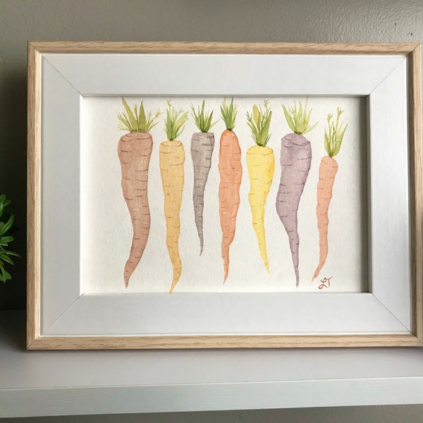 Colored Carrots Summer Spring Watercolor Painting (5X7)