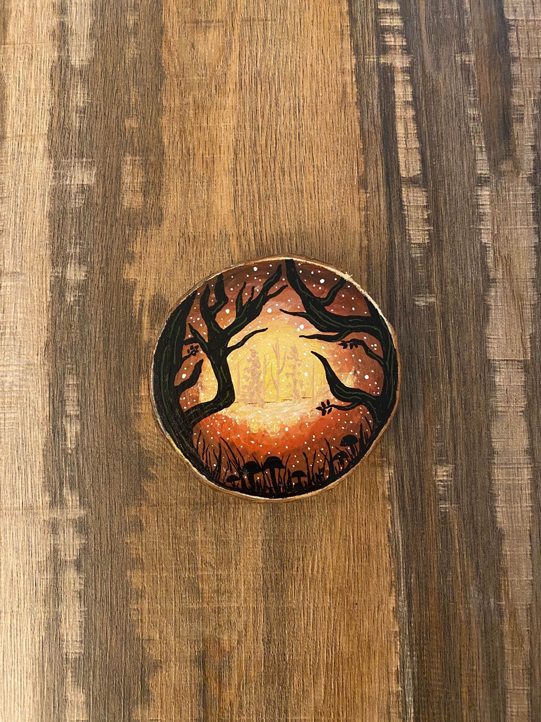 Bohemian Wood Burned Rustic Coasters set of 2 