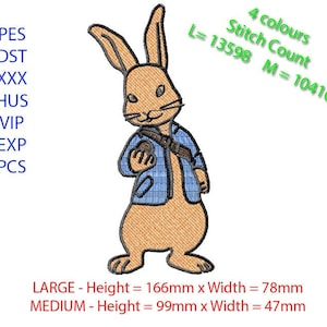 Peter Rabbit Embroidery Design, Machine Embroidery. Beatrix Potter. 4 colour.