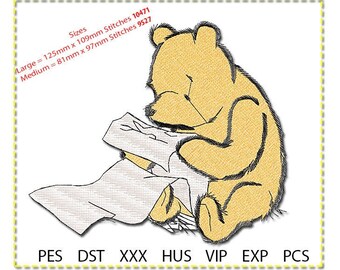 Classic Pooh lesendes Stickmuster: 3-color Winnie (Instant Download)