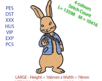Peter Rabbit-borduurontwerp, machineborduurwerk. Beatrix Potter. 4 kleuren.