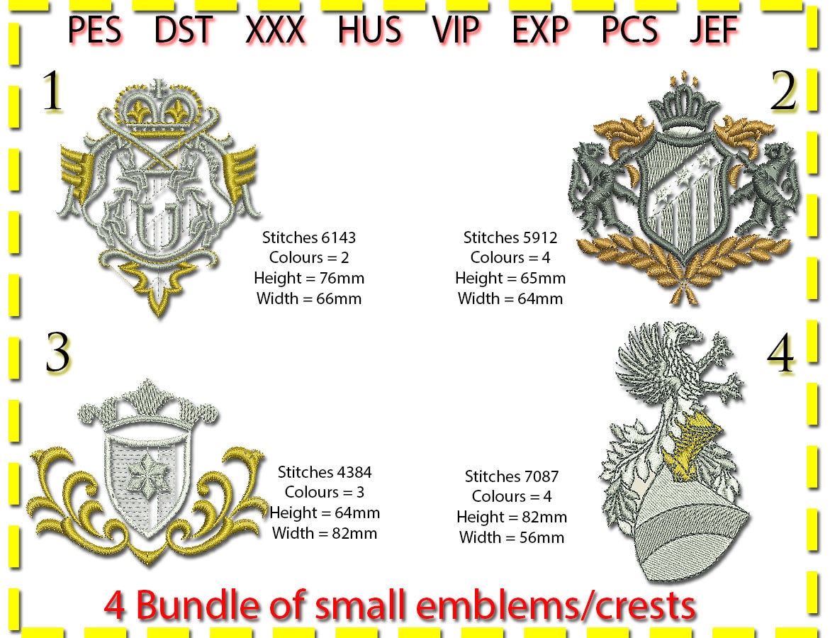 Crests Emblem Bundle 9 Embroidery Design, Machine Embroidery, 2 to 4 ...