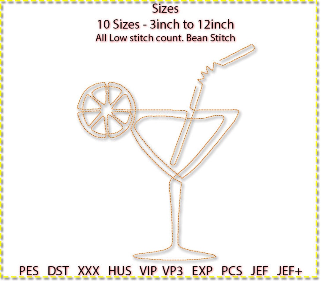 Cocktail Embroidery Design Machine Embroidery 10 Sizes. Low Etsy