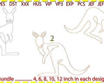 Kangaroo Line Art Embroidery Design: Low Stitch Count (Digital Download)