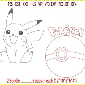 Pikachu and PokeBall Bundle Embroidery Design, Machine Embroidery, Line Art. Low stitch count. 1 colour. 12&quot; to 4&quot;