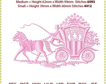 Horse and Carriage Embroidery Design, Motto Machine Embroidery, 2 sizes. Low stitch count