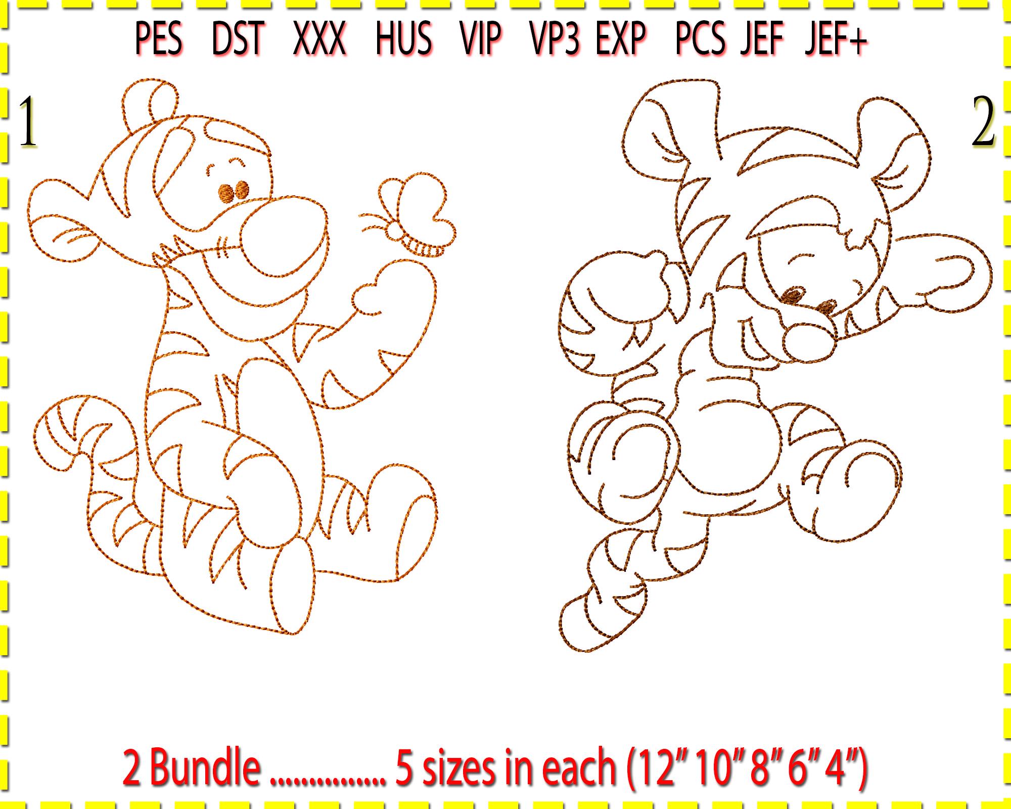Baby Tigger Outline Embroidery Design: Low Stitch Count Bundle (digital  Download) - Etsy, image size:2000x1600