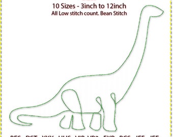 Brachiosaurus Line Art. Dinosaur Machine Embroidery, Line Art. Low stitch count. 1 colour. Bean stitch. 10 sizes. 3" to 12"