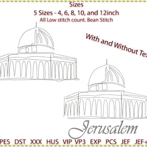 Jerusalem Machine Embroidery, 5 sizes. Low stitch count. 1 colour line art. 4" to 12" with and without text.