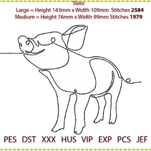 Pig Machine Embroidery, Line Art. Low stitch count. 1 colour. Bean stitch