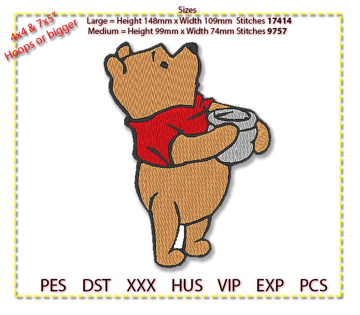Pooh Embroidery Design, Pooh Bear With Honey Pot Machine