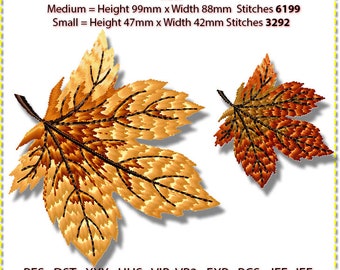 Diseño de bordado de hojas de otoño, bordado a máquina, bajo número de puntadas. 3 colores