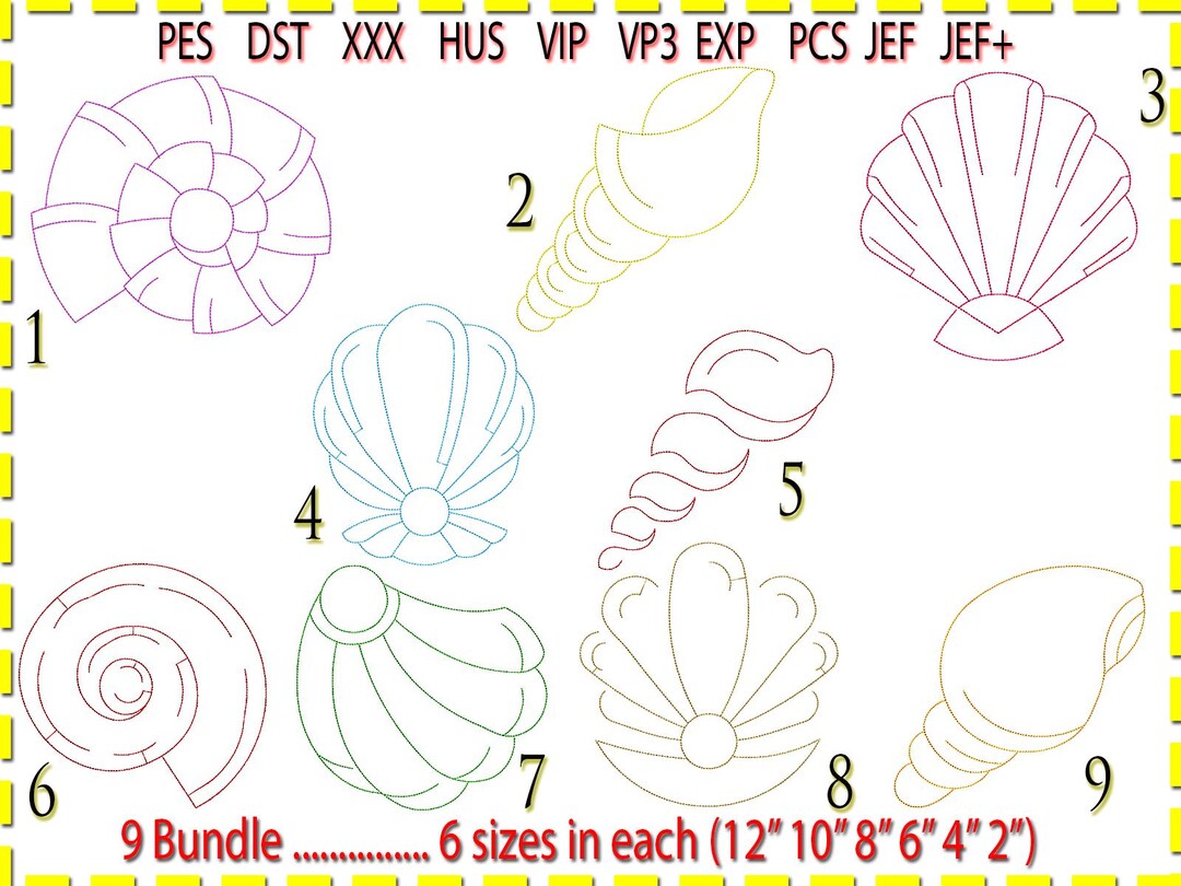 Shell Line Art Machine Embroidery Design: Low Stitch Count (9 Designs ...