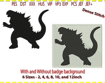 Godzilla Emblem Machine Embroidery Design: Dense Stitch (Digital Download)