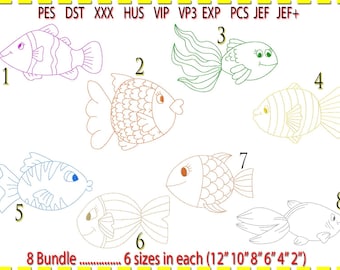 Motif de broderie dessin au trait poisson : style croquis, point bas (téléchargement numérique)