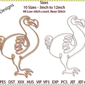 Design de bordado à máquina Dodo Line Art: ponto feijão (3-12 polegadas)