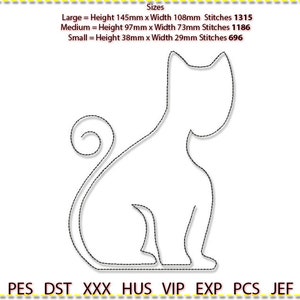 Cat Machine Embroidery, Line Art. Low stitch count. 1 colour. Bean stitch