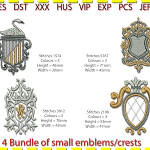 Crests emblem Bundle 8 Embroidery Design, Machine Embroidery, 2 to 3 colours/colors.