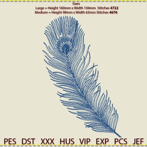 Feather Embroidery Design, Machine Embroidery, Low stitch count. 1 colour
