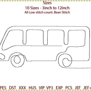 Bus Machine Embroidery, Line Art. Low stitch count. 1 colour. Bean stitch