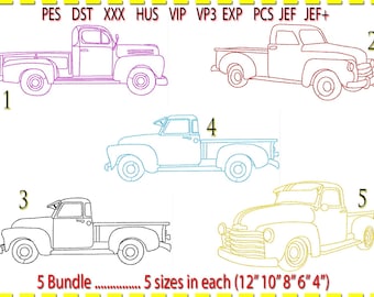 Classic Van Line Art Embroidery Design Bundle: Machine Embroidery (x5, 12-4 inch)