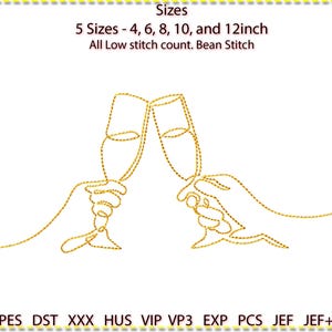 Champagne Flutes Embroidery Design, Machine Embroidery, 5 sizes. Low stitch count. 1 colour line art. 4&quot; 6&quot; 8&quot; 10&quot; 12&quot;