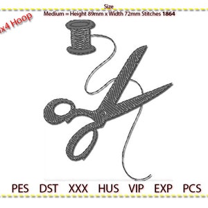 Scissors and thread Embroidery Design, Machine Embroidery, Low stitch count. 1 colour. 4x4 hoop