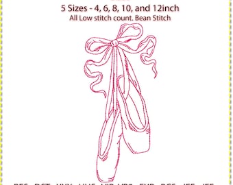 Ballet Shoe Line Art Machine Embroidery Design: Low Stitch, 5 Sizes