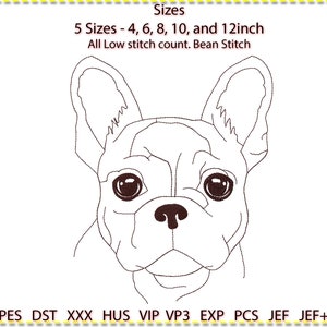 FRENCHIE Embroidery Design, Machine Embroidery, 5 sizes. Low stitch count. 1 colour 1 Line Art. 4&quot; 6&quot; 8&quot; 10&quot; 12&quot; French bulldog