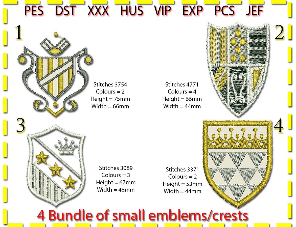 Crests Emblem Bundle 6 Embroidery Design, Machine Embroidery, 1 to 4 ...
