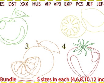 Fruit Line Art Machine Embroidery Designs: Low Stitch (Digital Download)