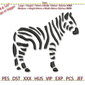 Zebra Embroidery Design, Machine Embroidery, Low stitch count. 1 colour. 4x4 and 7x5 hoop or larger
