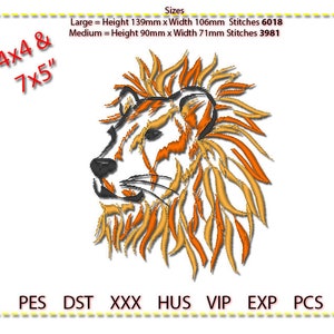 Lion Embroidery Design, Machine Embroidery, Low stitch count. 3 colour.