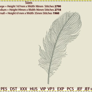 Feather 2 Embroidery Design, Machine Embroidery, Low stitch count. 1 colour. 3 sizes
