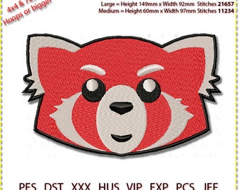 Red Panda Embroidery Design, Machine Embroidery, 3/4 colour (white twice).