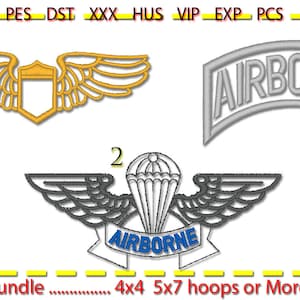 Airborne Bundle Embroidery Design, Machine Embroidery, 3 designs in both Large and Medium size