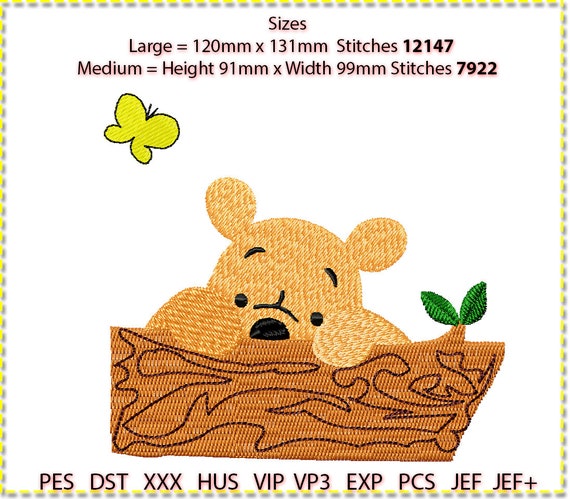 Classic Pooh Embroidery Design, Classic Pooh Bear Peeping