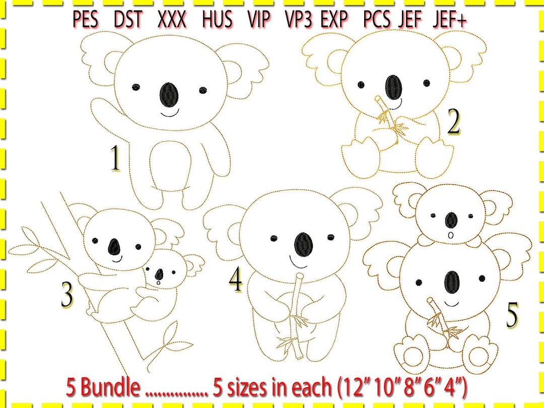 Koala Machine Embroidery Designs: Line Art Bundle (digital Download) - Etsy