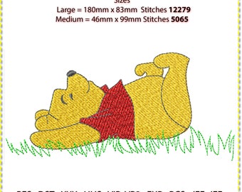 Disegno di ricamo Snoozing Pooh, ricamo a macchina dell'orso Pooh, Winnie. 4 colori. 2 dimensioni